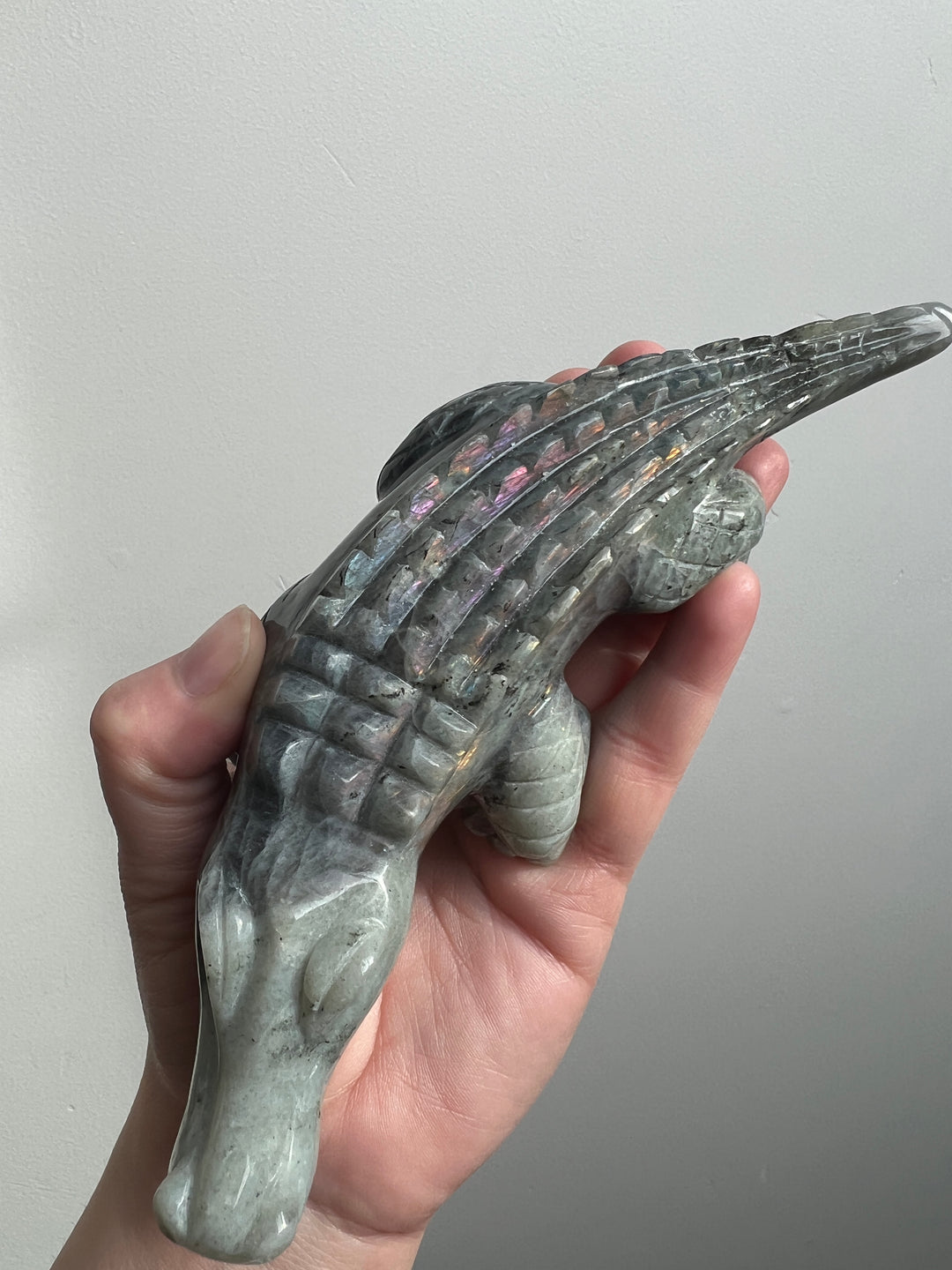 Labradorite Alligator Carving Repaired