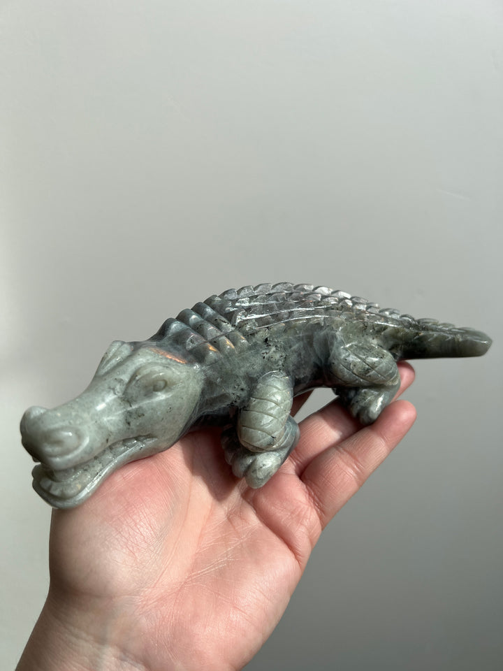 Labradorite Alligator Carving Repaired