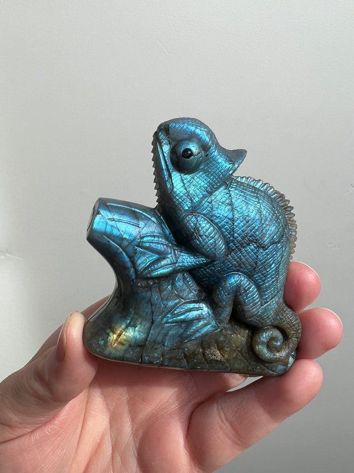 Labradorite Chameleon Carving