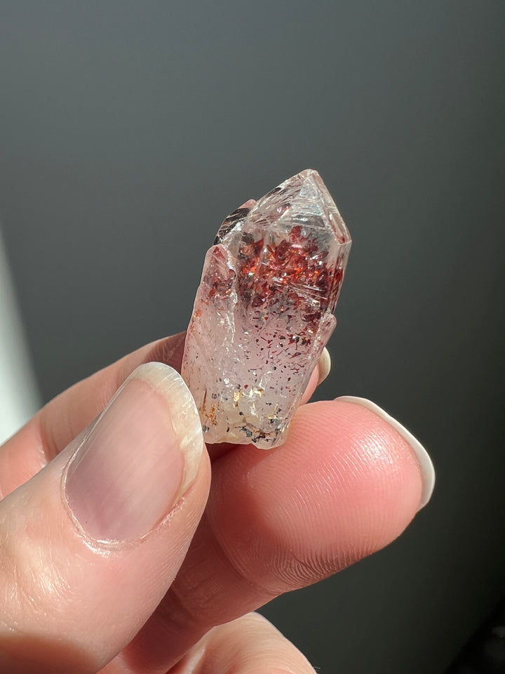 Sparkly Red Hematite in Quartz Tower (1)