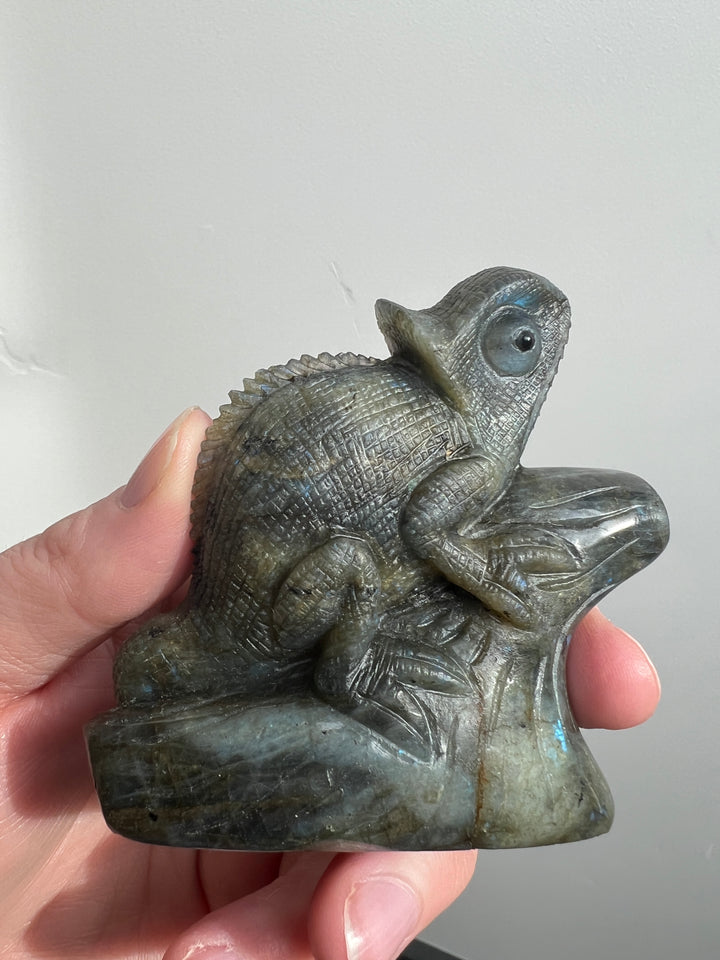 Labradorite Chameleon Carving