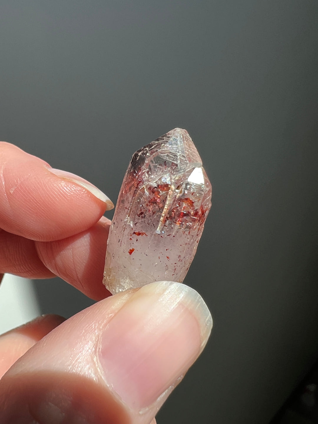 Sparkly Red Hematite in Quartz Tower (1)