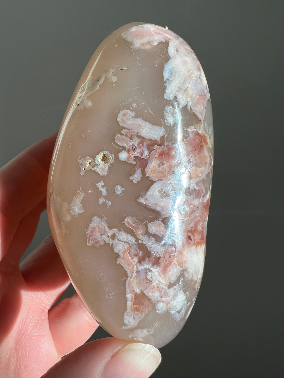 Flower Agate XL Palmstone 400g (1)