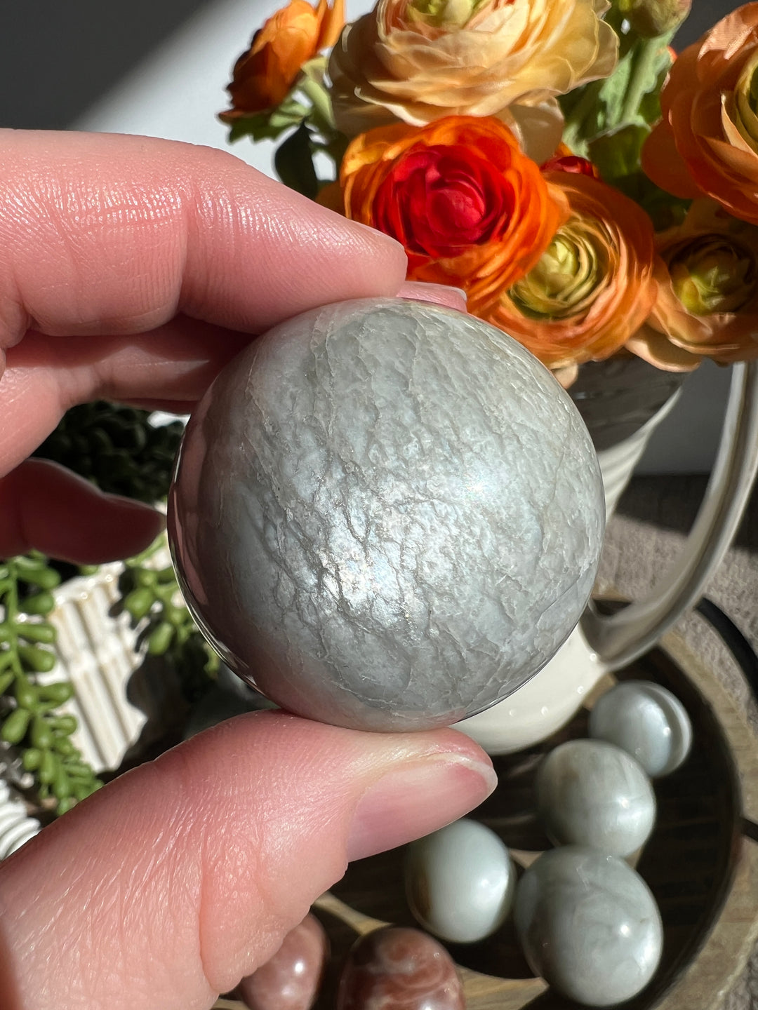 Silver Flash Moonstone Sphere | 42mm (10)