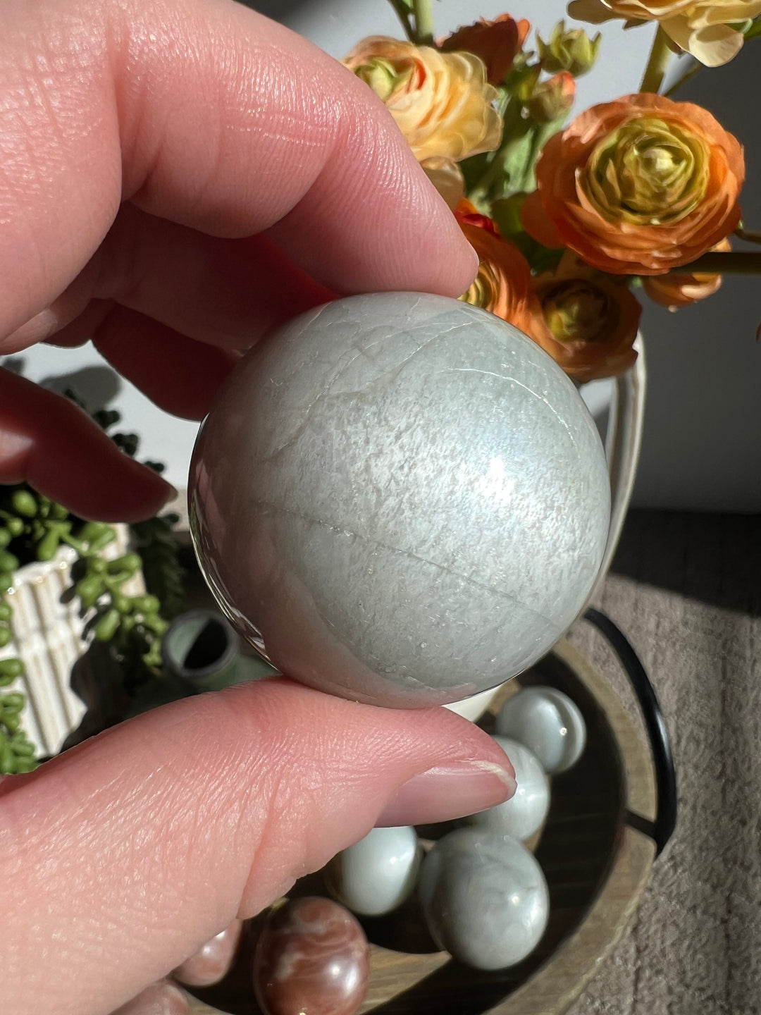 Silver Flash Moonstone Sphere | 41mm (2)