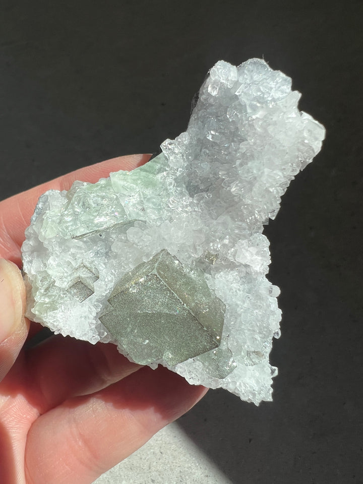 Sparkly Pyrite Coated Fluorite on Quartz