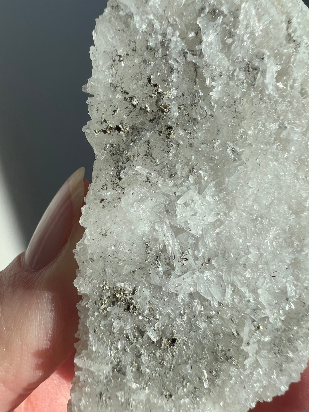 Danburite coated in glittery Quartz and Pyrite