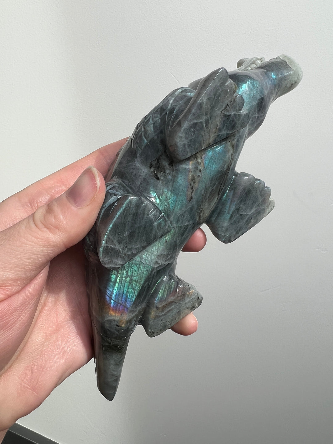 Labradorite Alligator Carving Repaired