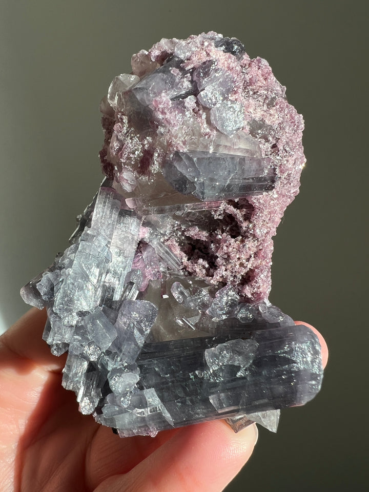 Tourmaline Coated Citrine Cluster with Lepidolite (4)