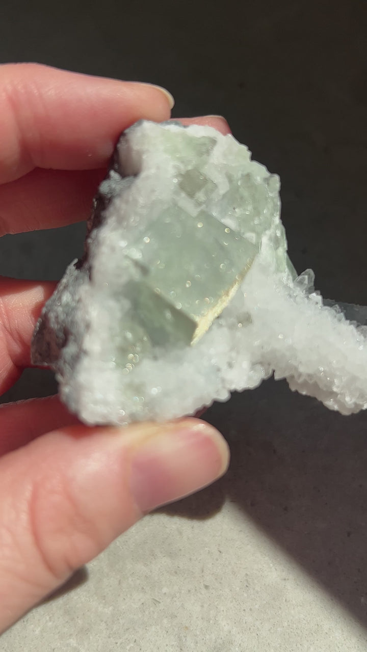 Sparkly Pyrite Coated Fluorite on Quartz