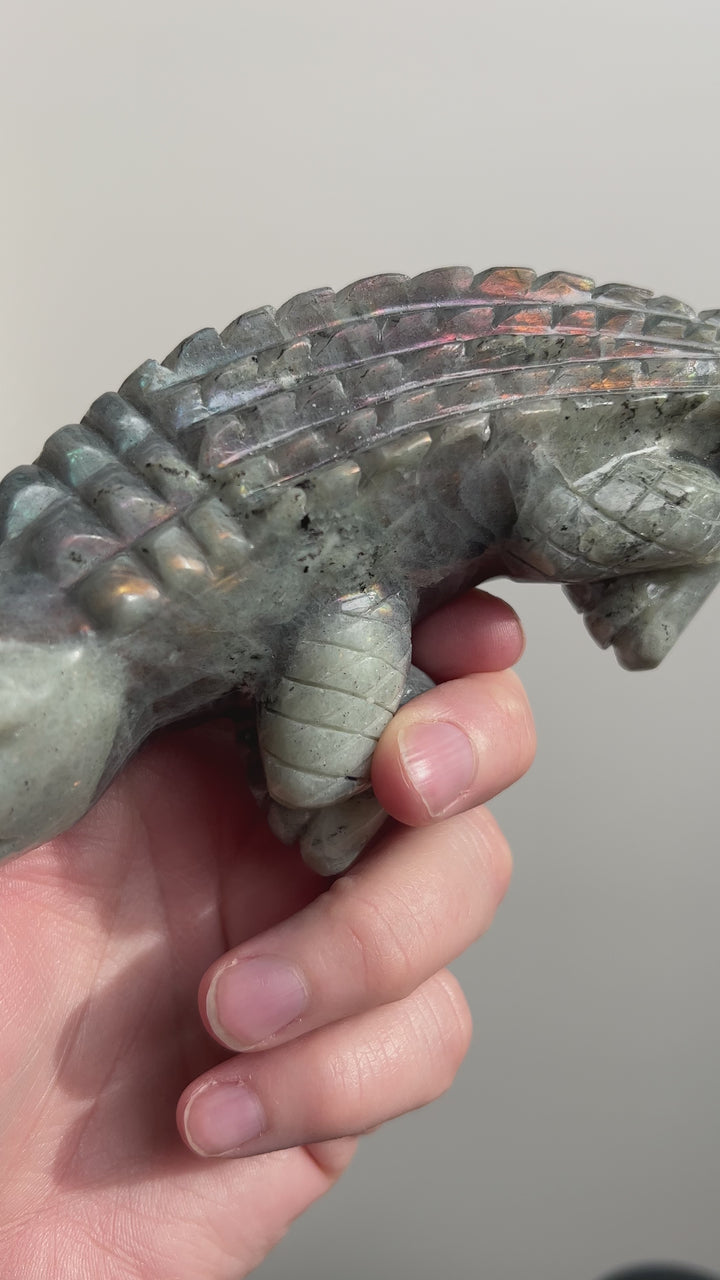 Labradorite Alligator Carving Repaired