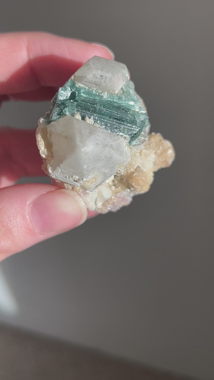 Blue Tourmaline on Quartz Cluster